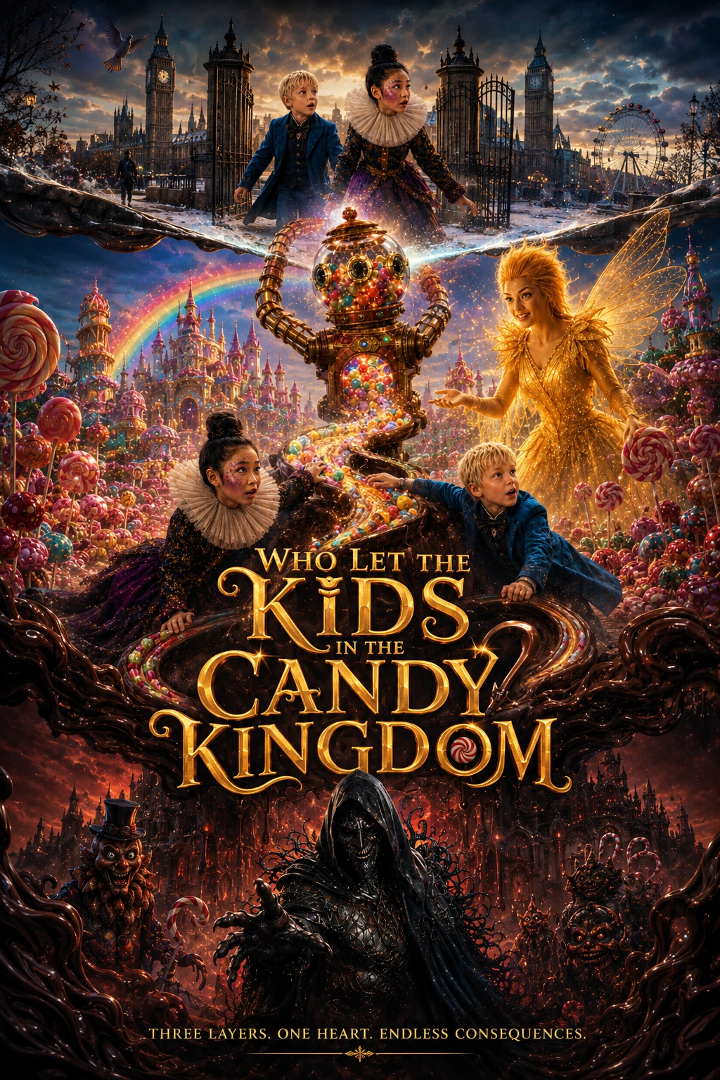 Ensemble concept poster for Who Let the Kids in the Candy Kingdom.