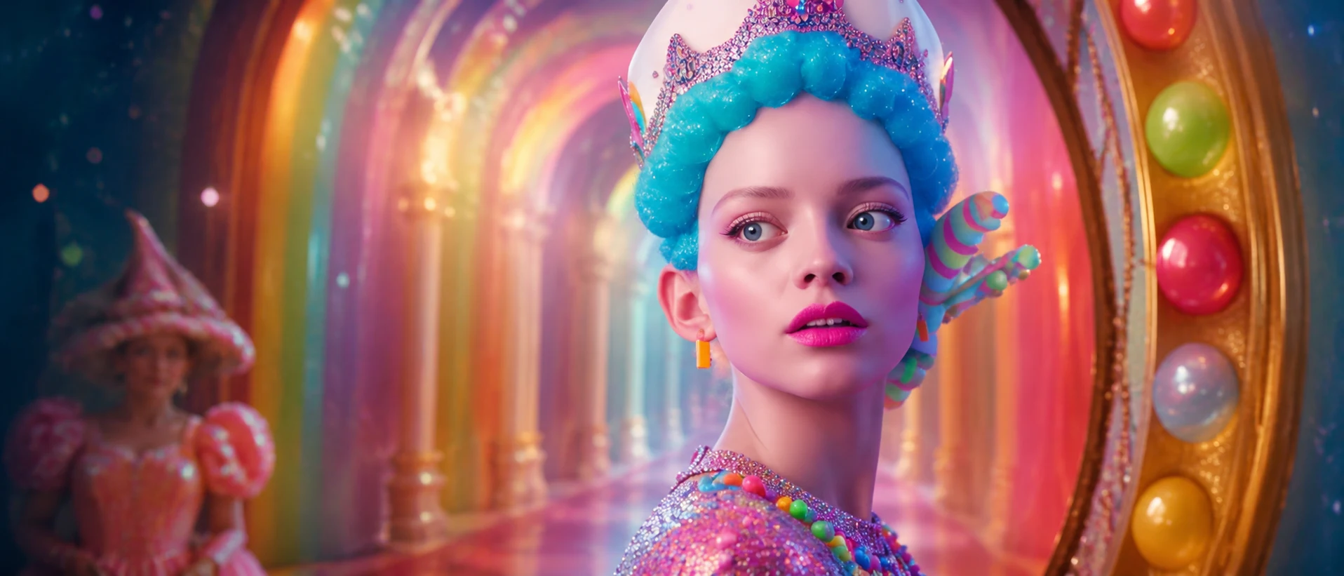 The Blue Candy Princess in a bright cinematic environment.