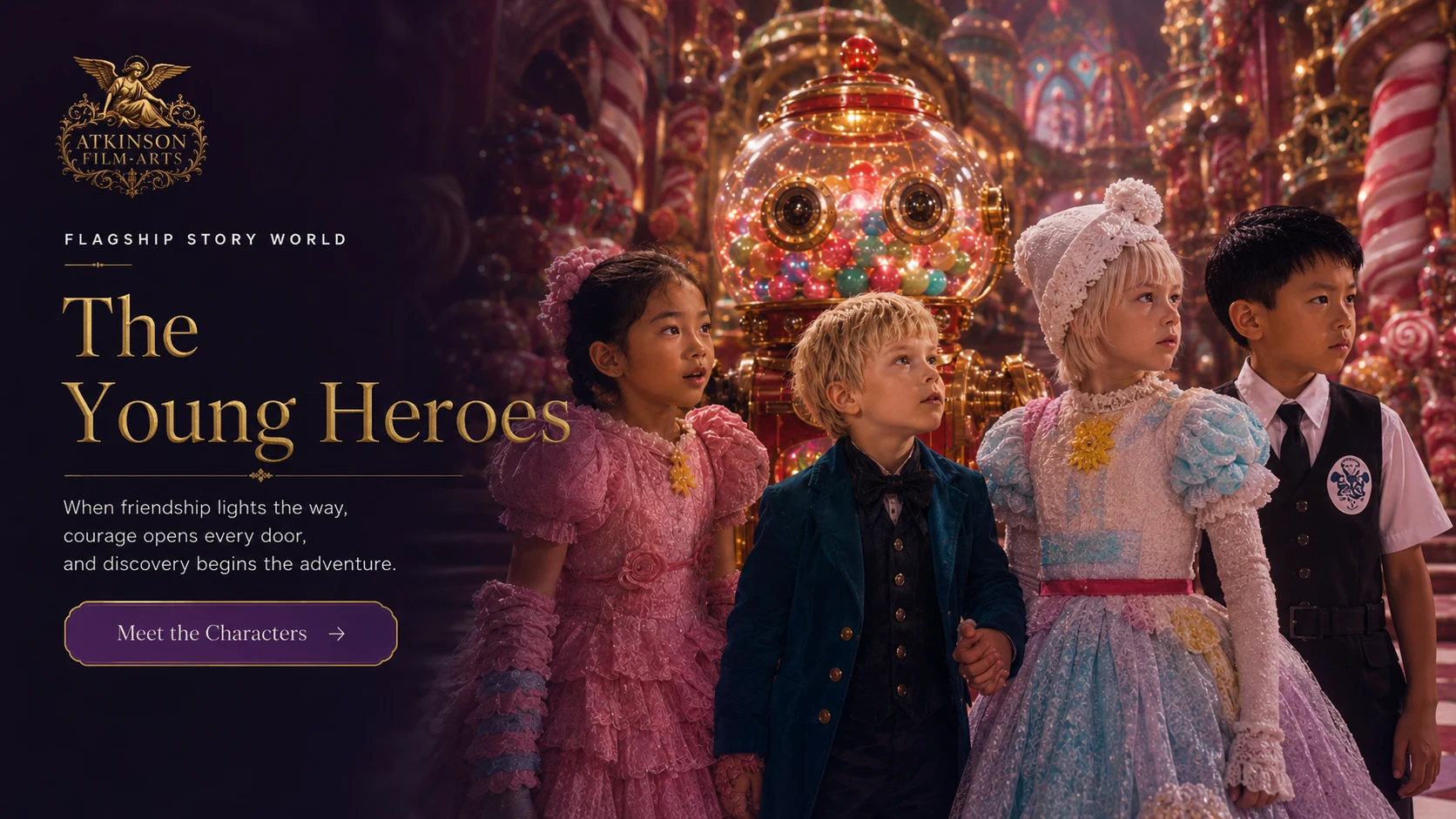 Young heroes moving through a richly designed fantasy world.