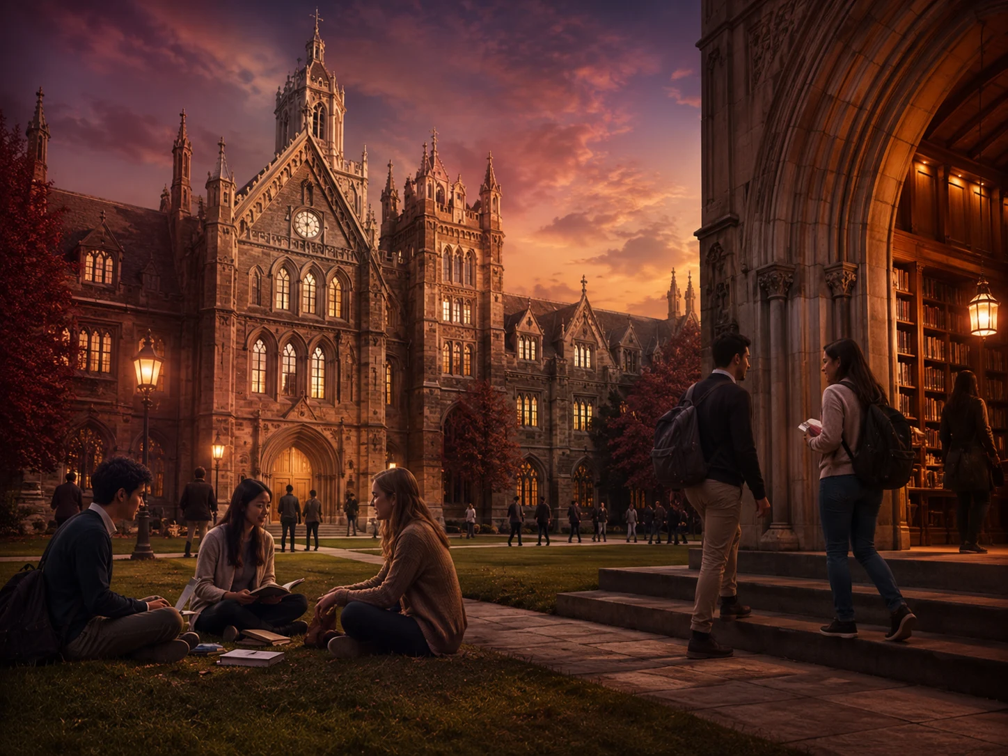 Canadian university campus at sunset.