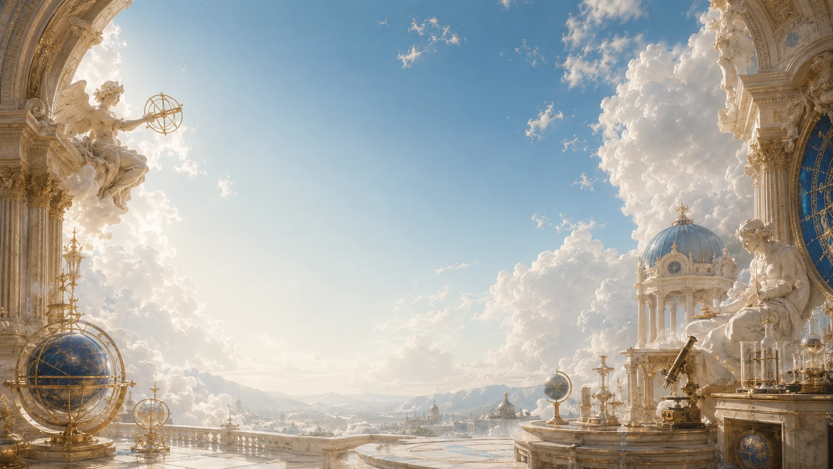 Celestial architecture, a compass and Canadian landscape representing a responsible path from understanding to action.
